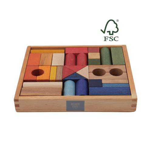 BLOQUES ARCOÍRIS EN BANDEJA FSC® – 30 PIEZAS (Wooden Story)