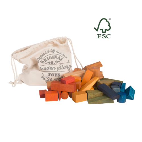 Bloques Arcoíris en Saco XL – 50 piezas FSC® (Wooden Story)