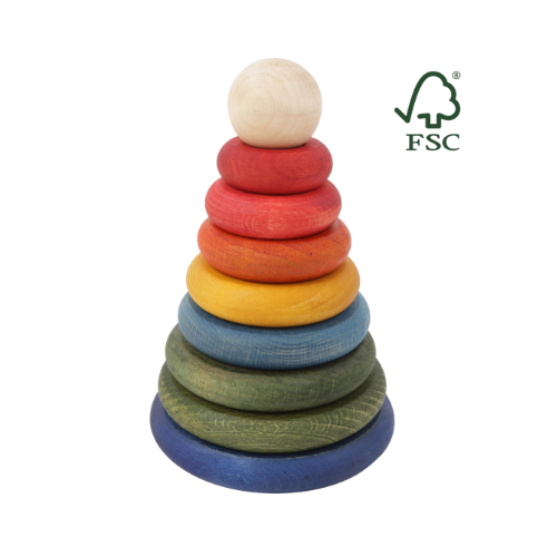 Pirámide Redonda Arcoíris FSC® – Apilable Montessori (Wooden Story)